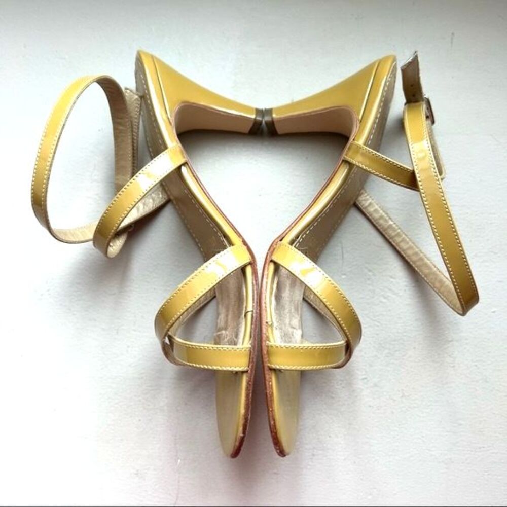 Flavio‎ Gatto Golden Beige Patent Leather Italian Heeled Strappy Sandals US 6.5
